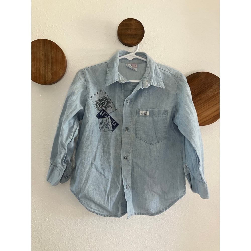 Vintage 1980's GUESS by George Marciano Denim Button Up Shirt‎ Size 6Y